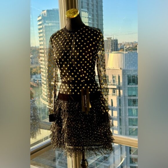 🆕 BRONX & BANCO 🧿 NWT Suns Mesh & Velvet Fit & Flare Mini Dress - Sz S - US 4 - Picture 12 of 16